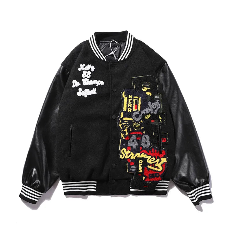 Hip-Hop Leather Stitched Baseball Jacket