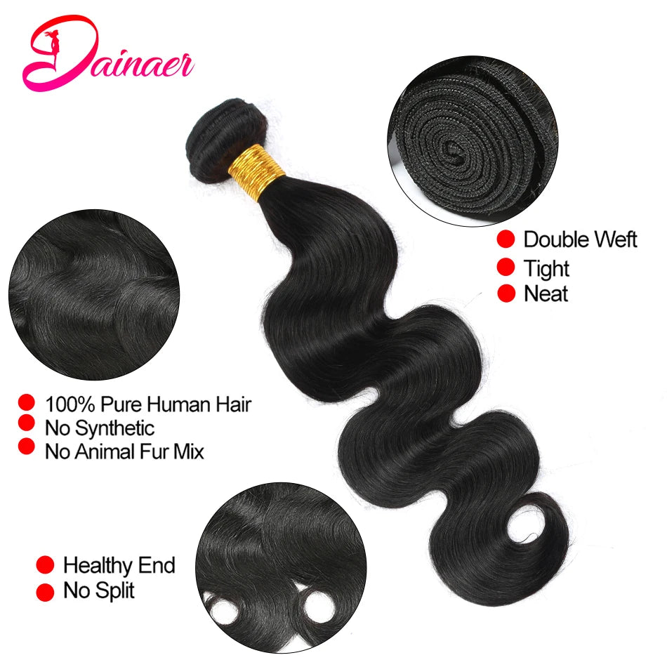 3 PCS Body Wave Bundles 100% Unprocessed Virgin Hair Brazilian Weaving Human Hair Bundles Natural Color Remy Hair Extensions