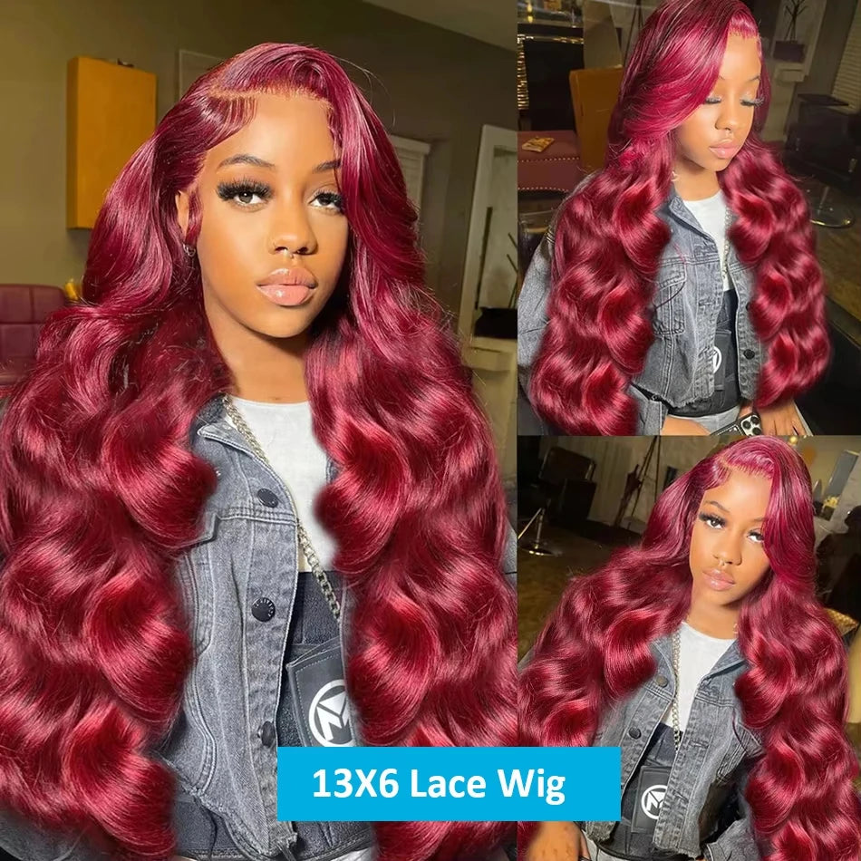 200 Density 13x6 Hd Lace Front Human Hair Wig 99J Burgundy Preplucked Hd Transparent 13x4 Body Wave Human Hair Lace Frontal Wigs