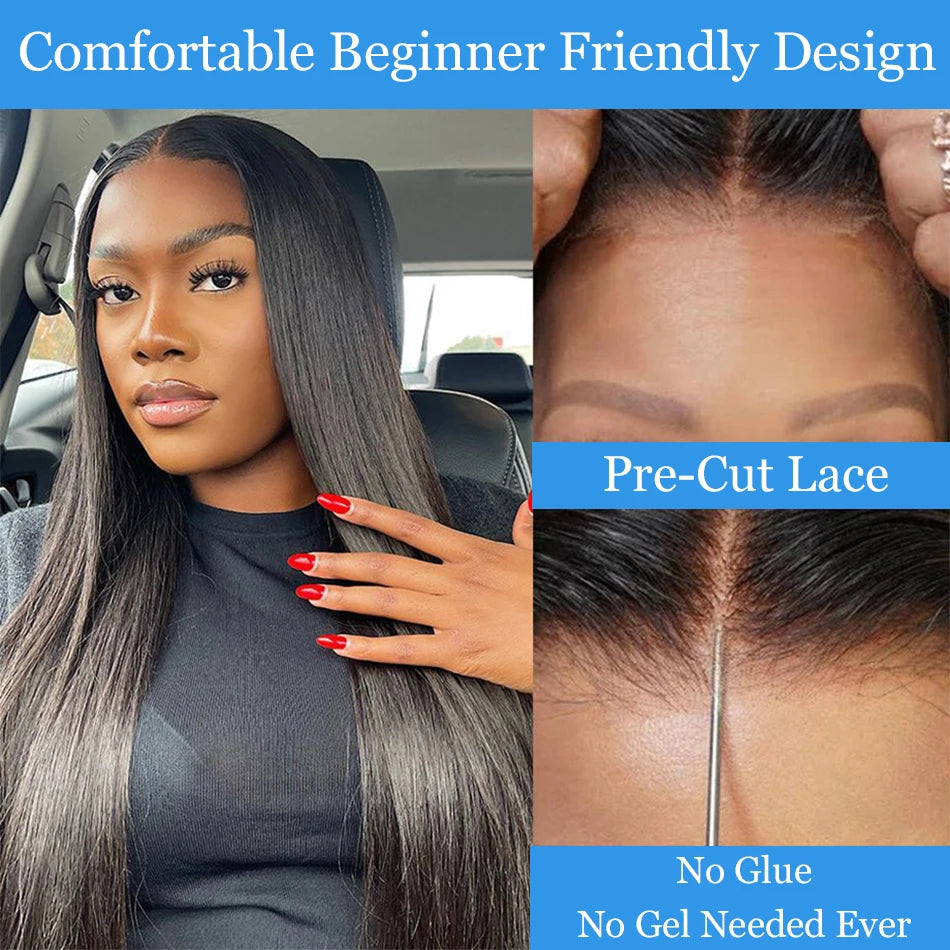 200 Density Black 4x4 5x5 Straight PreCut Closure Glueless Wig bleached knot Brazilian Virgin Hair For Women HD Transparent Lace