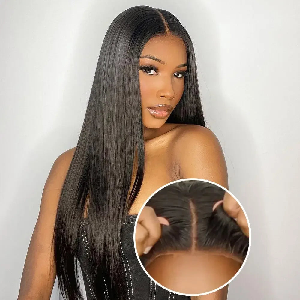 200 Density Black 4x4 5x5 Straight PreCut Closure Glueless Wig bleached knot Brazilian Virgin Hair For Women HD Transparent Lace