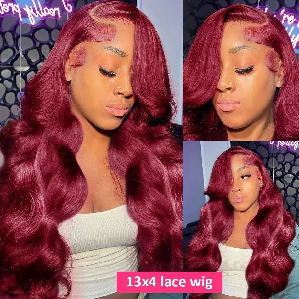 30 Inch 200% Body Wave Wig Burgundy 99J Lace Front Wig 13x4 13x6 HD Lace Frontal Wig Human Hair Pre Plucked 99j Red Colored Wig