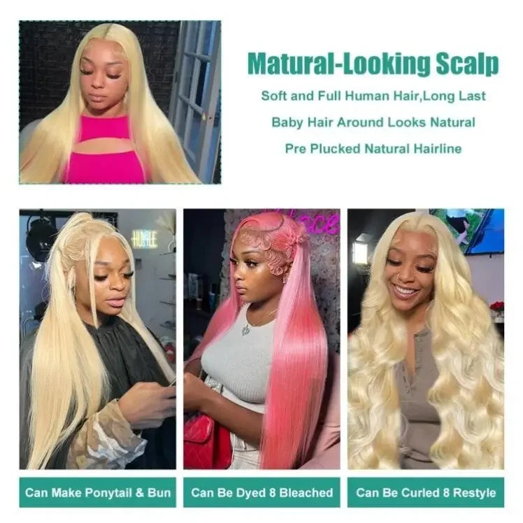 200 Density 13x4 13x6 HD Transparent Full Frontal Lace 613 Blonde Colored Straight Human Hair Wigs Lace Front Wigs 34 36 Inch