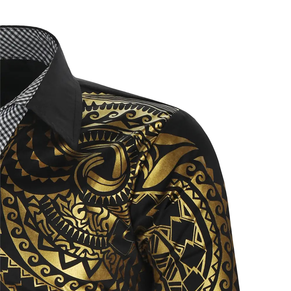 Luxury Gold Accent Slim Fit Long Sleeve Shirt