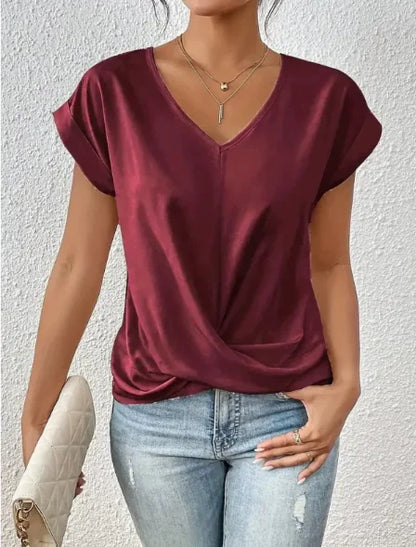 Women’s Casual Knot T-Shirt – Short Sleeve Irregular Hem, Soft & Stylish