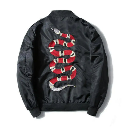 Coral Serpent Embroidered Bomber