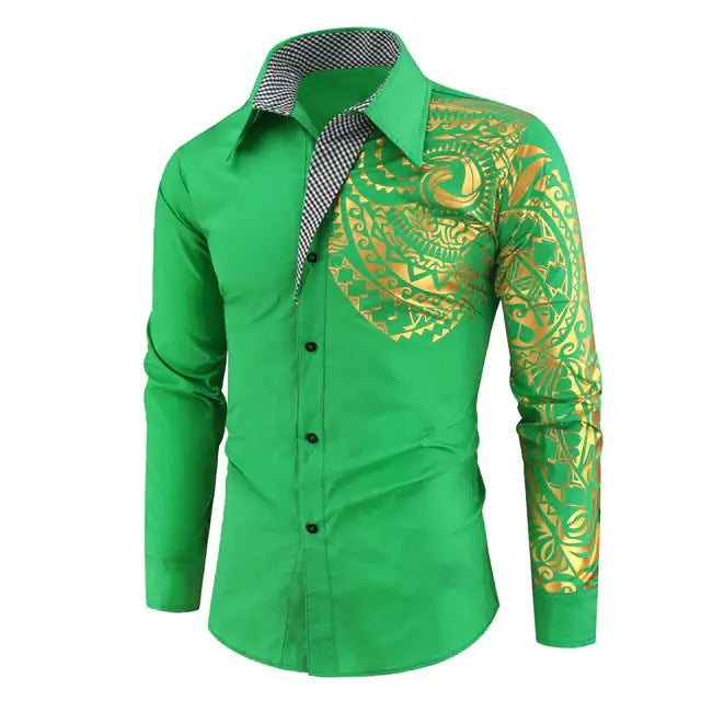 Luxury Gold Accent Slim Fit Long Sleeve Shirt