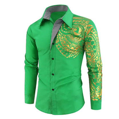 Luxury Gold Accent Slim Fit Long Sleeve Shirt