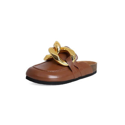 LuxeCharm™ Women’s Chain Loafers – Flat Slip-On Cowhide Shoes