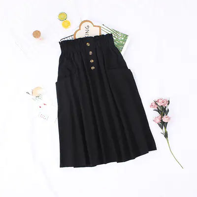 Elegant Cotton Midi Skirt – Loose Fit with Pockets