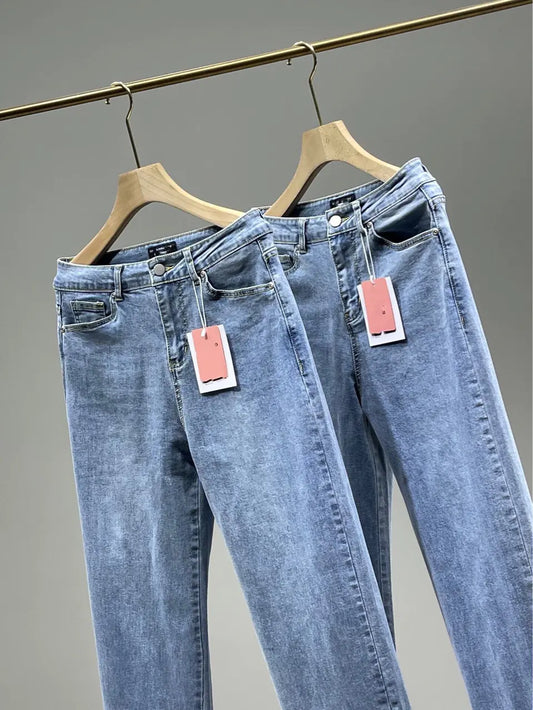 Women’s High-Waisted Straight-Leg Jeans – Trendy Side Slit Denim