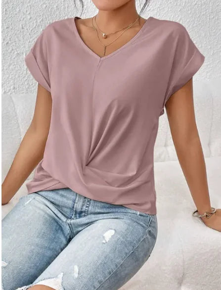 Women’s Casual Knot T-Shirt – Short Sleeve Irregular Hem, Soft & Stylish