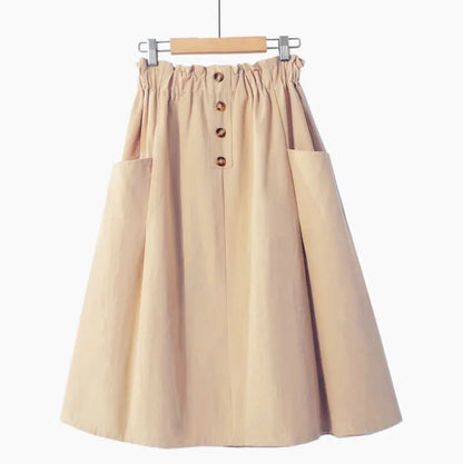 Elegant Cotton Midi Skirt – Loose Fit with Pockets