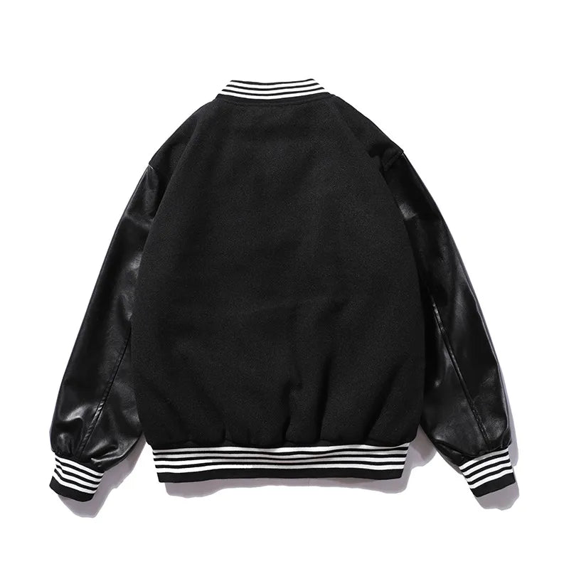 Hip-Hop Leather Stitched Baseball Jacket