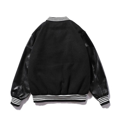 Hip-Hop Leather Stitched Baseball Jacket