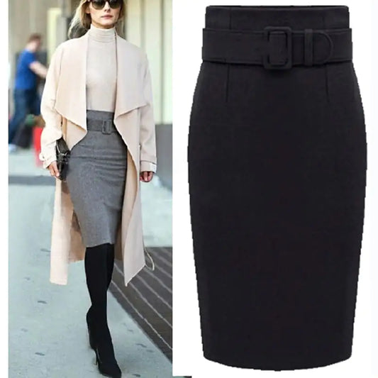 Women's High Waist Wool Midi Skirt – Elegant Winter Pencil Skirt