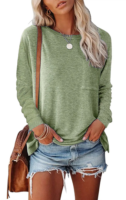 Women’s Off-Shoulder Long Sleeve Pocket Tee – Soft & Stylish Casual Top