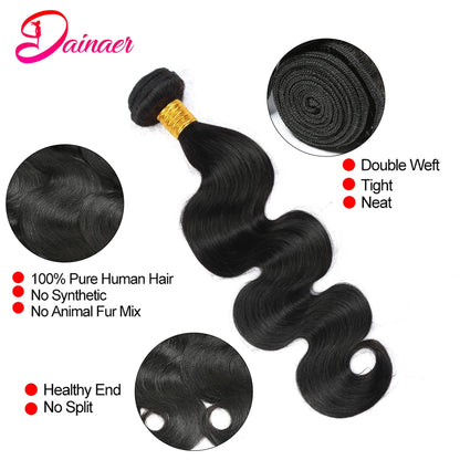 3 PCS Body Wave Bundles 100% Unprocessed Virgin Hair Brazilian Weaving Human Hair Bundles Natural Color Remy Hair Extensions