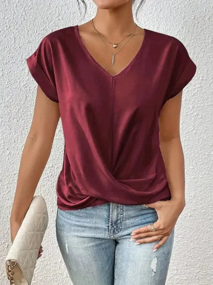 Women’s Casual Knot T-Shirt – Short Sleeve Irregular Hem, Soft & Stylish
