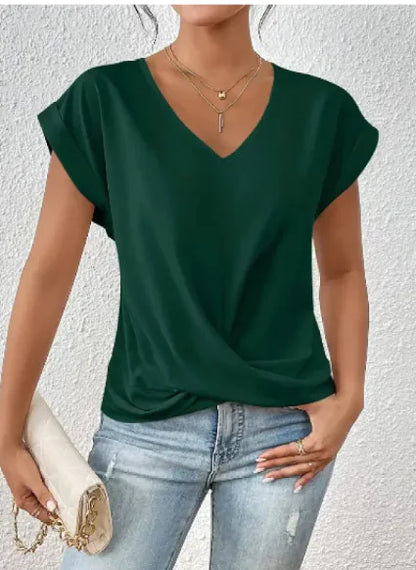 Women’s Casual Knot T-Shirt – Short Sleeve Irregular Hem, Soft & Stylish