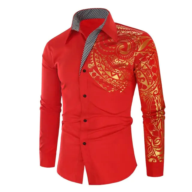 Luxury Gold Accent Slim Fit Long Sleeve Shirt