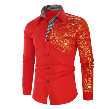 Luxury Gold Accent Slim Fit Long Sleeve Shirt
