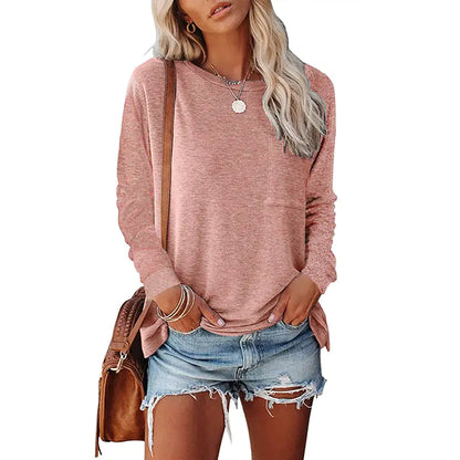 Women’s Off-Shoulder Long Sleeve Pocket Tee – Soft & Stylish Casual Top