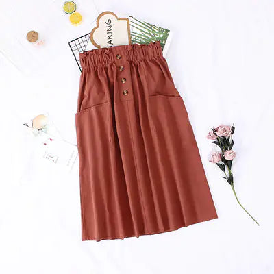 Elegant Cotton Midi Skirt – Loose Fit with Pockets