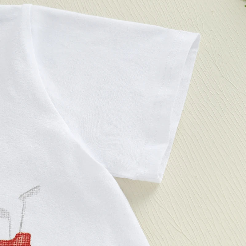 Boys Stylish Summer Ensemble Relaxed Fit Tee with Golf Print and Matching Shorts for a Cool 2-Piece Set