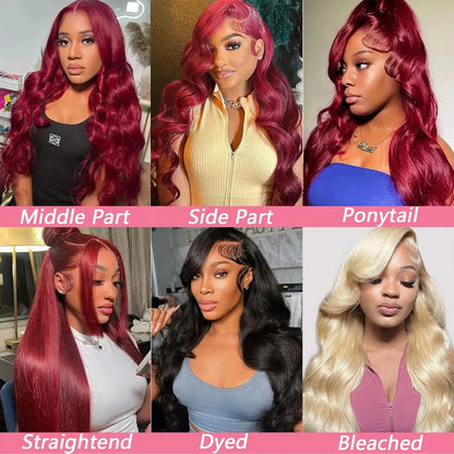 200 Density 13x6 Hd Lace Front Human Hair Wig 99J Burgundy Preplucked Hd Transparent 13x4 Body Wave Human Hair Lace Frontal Wigs