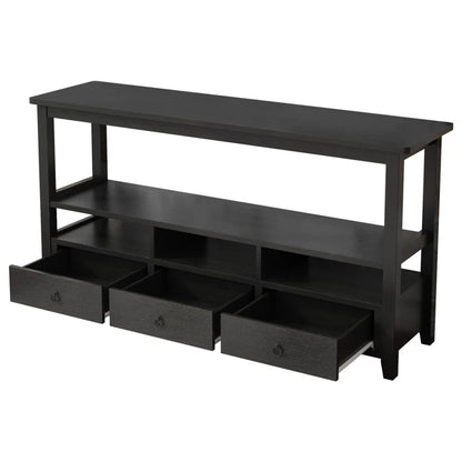 3 Tier Vintage Solid Console Table with 3 Drawers and Shelves, Industrial Console Table Coffee Table