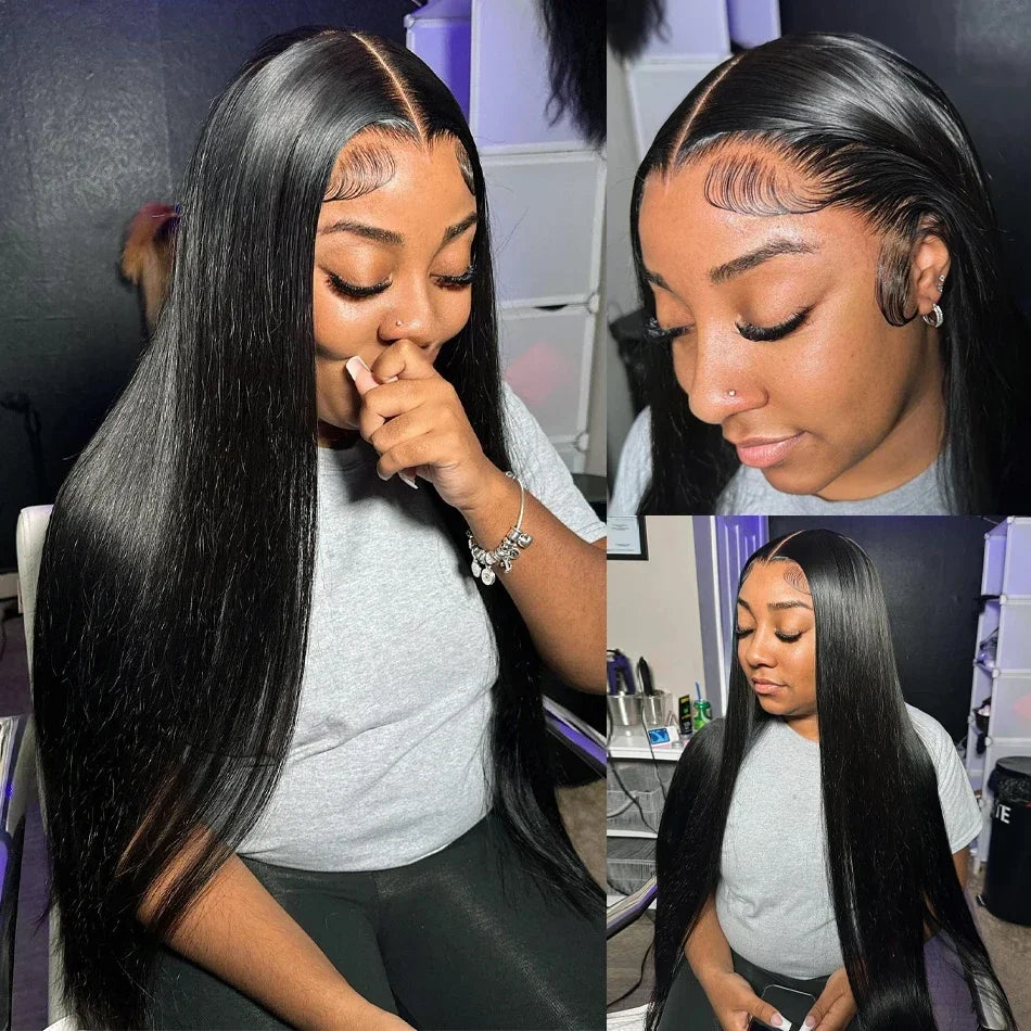 200 Density Black 4x4 5x5 Straight PreCut Closure Glueless Wig bleached knot Brazilian Virgin Hair For Women HD Transparent Lace