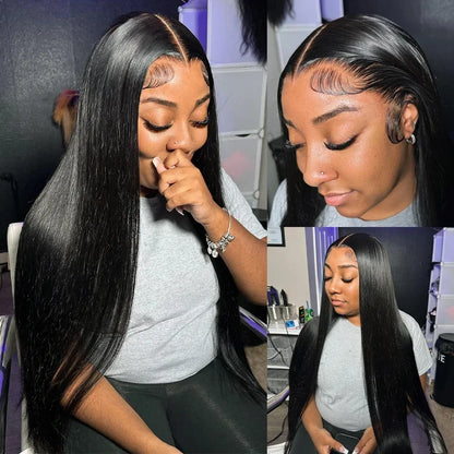 200 Density Black 4x4 5x5 Straight PreCut Closure Glueless Wig bleached knot Brazilian Virgin Hair For Women HD Transparent Lace