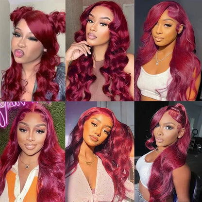 200 Density 13x6 Hd Lace Front Human Hair Wig 99J Burgundy Preplucked Hd Transparent 13x4 Body Wave Human Hair Lace Frontal Wigs