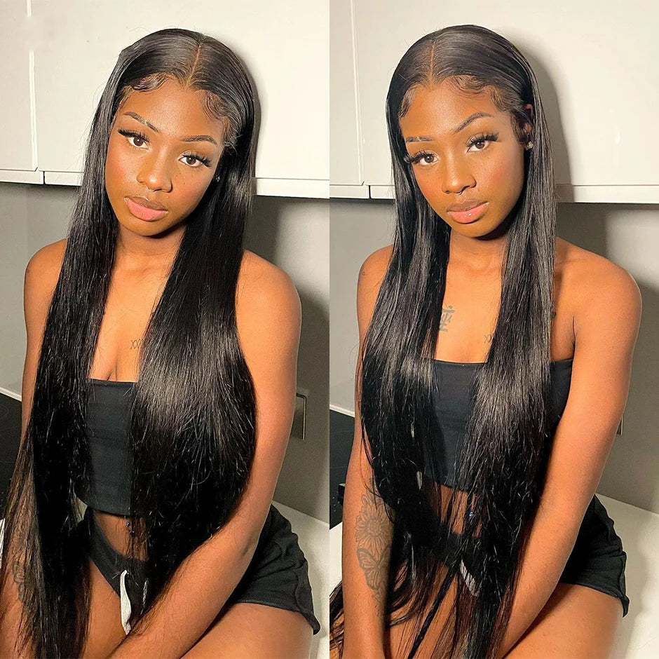 200 Density Black 4x4 5x5 Straight PreCut Closure Glueless Wig bleached knot Brazilian Virgin Hair For Women HD Transparent Lace