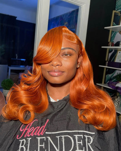 Ginger Orange 13x4 Body Wave 200 Density Short Bob Frontal Wig Brazilian Virgin Hair HD Transparent Lace wig Pre plucked Wigs