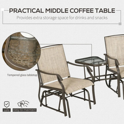 Outdoor Glider Chairs with Coffee Table Patio 2Seat Rocking Chair Swing Loveseat with Breathable Sling for Backyard Garden