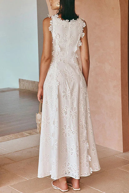 2025 Summer New Fashion Lace Embroidery Women Strap Resort Slimming Long Dress Simple Solid Color Female Banquet Dresses