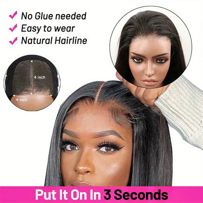 200 Density Black 4x4 5x5 Straight PreCut Closure Glueless Wig bleached knot Brazilian Virgin Hair For Women HD Transparent Lace