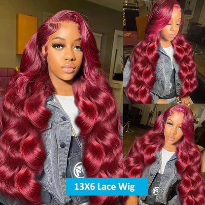 200 Density 13x6 Hd Lace Front Human Hair Wig 99J Burgundy Preplucked Hd Transparent 13x4 Body Wave Human Hair Lace Frontal Wigs