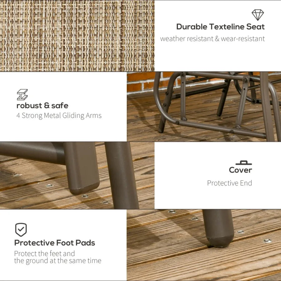 Outdoor Glider Chairs with Coffee Table Patio 2Seat Rocking Chair Swing Loveseat with Breathable Sling for Backyard Garden
