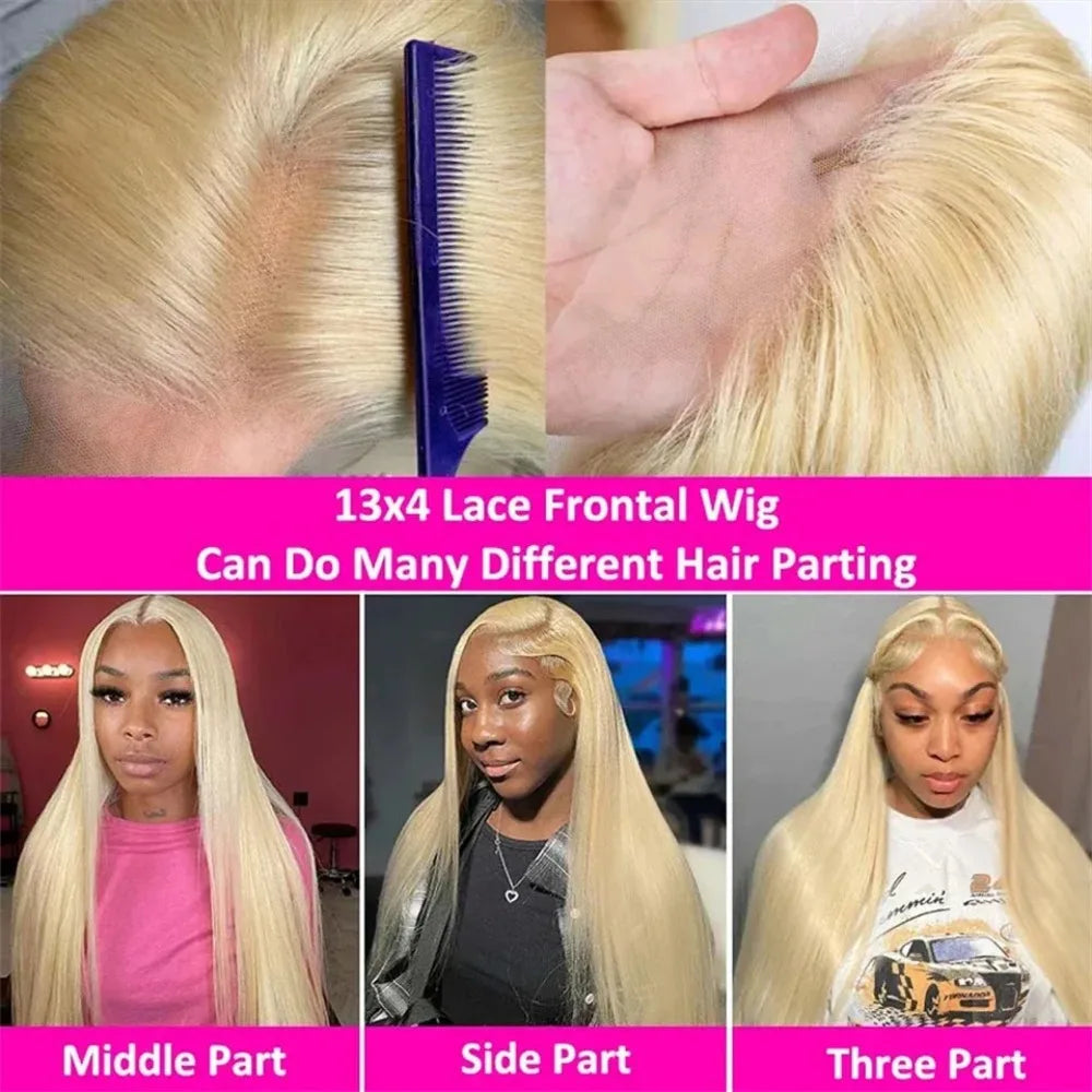 200 Density 13x4 13x6 HD Transparent Full Frontal Lace 613 Blonde Colored Straight Human Hair Wigs Lace Front Wigs 34 36 Inch