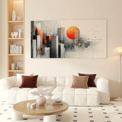 【 Elegant 】 Modern abstract canvas art, pine frame - geometric urban landscape design, 1.5 inches thick, interior decoration