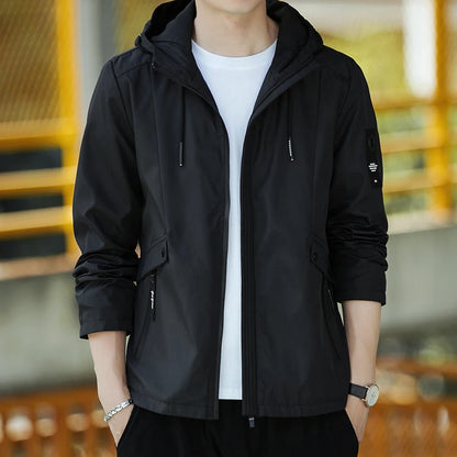 Men's Waterproof Military Jacket Hooded Windbreaker Casual Outdoor Camping Sports Coat Thin Zipper Closure Regular Fit