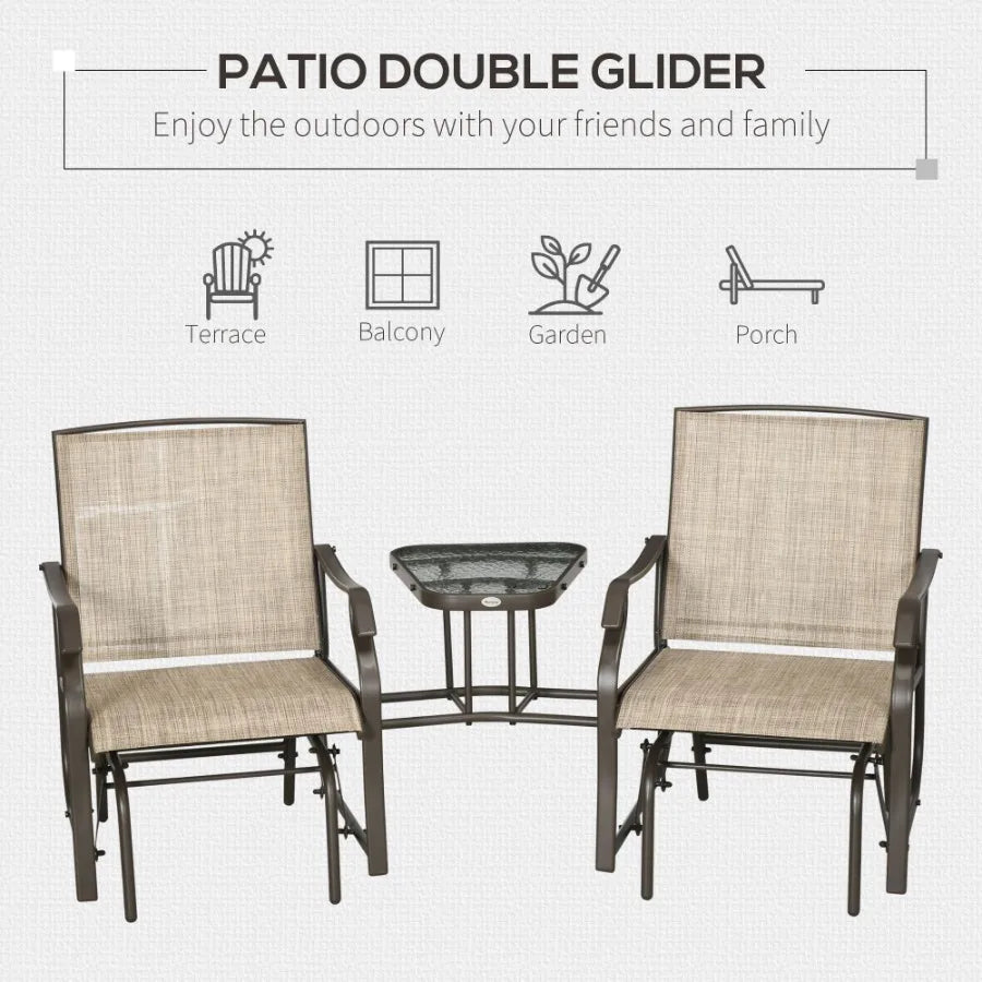 Outdoor Glider Chairs with Coffee Table Patio 2Seat Rocking Chair Swing Loveseat with Breathable Sling for Backyard Garden