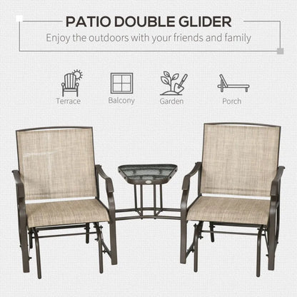 Outdoor Glider Chairs with Coffee Table Patio 2Seat Rocking Chair Swing Loveseat with Breathable Sling for Backyard Garden