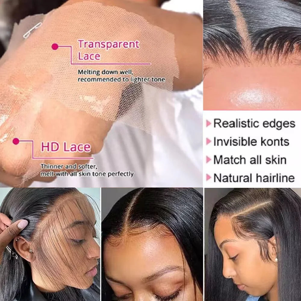 200 Density Black 4x4 5x5 Straight PreCut Closure Glueless Wig bleached knot Brazilian Virgin Hair For Women HD Transparent Lace