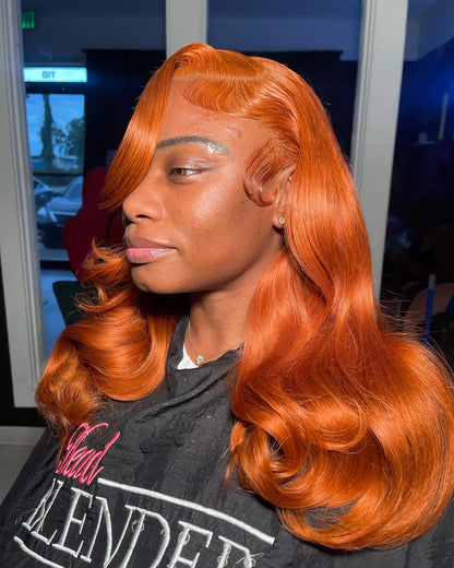 Ginger Orange 13x4 Body Wave 200 Density Short Bob Frontal Wig Brazilian Virgin Hair HD Transparent Lace wig Pre plucked Wigs
