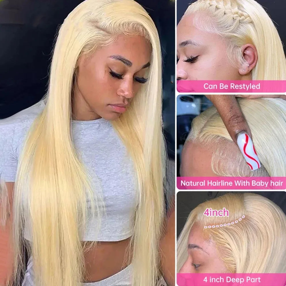 200 Density 13x4 13x6 HD Transparent Full Frontal Lace 613 Blonde Colored Straight Human Hair Wigs Lace Front Wigs 34 36 Inch