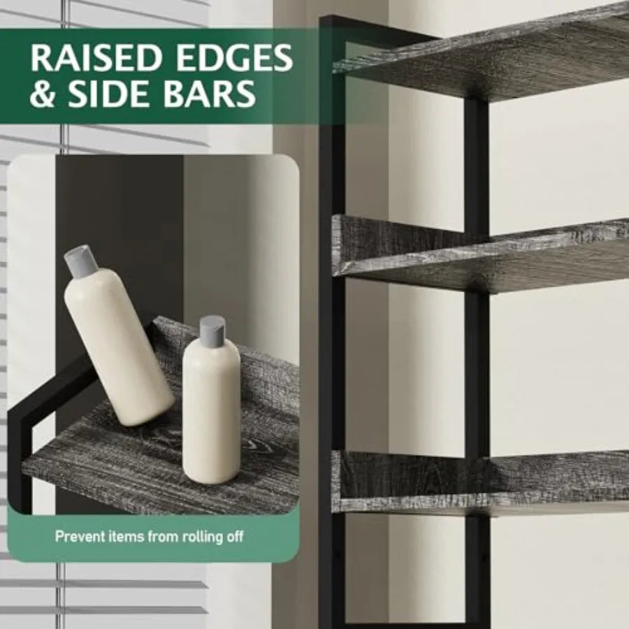 OverTheToilet Storage Rack 4 Tier Bathroom Organizer Shelf with Adjustable Basket Freestanding Shelves with Hair Dryer Holder H